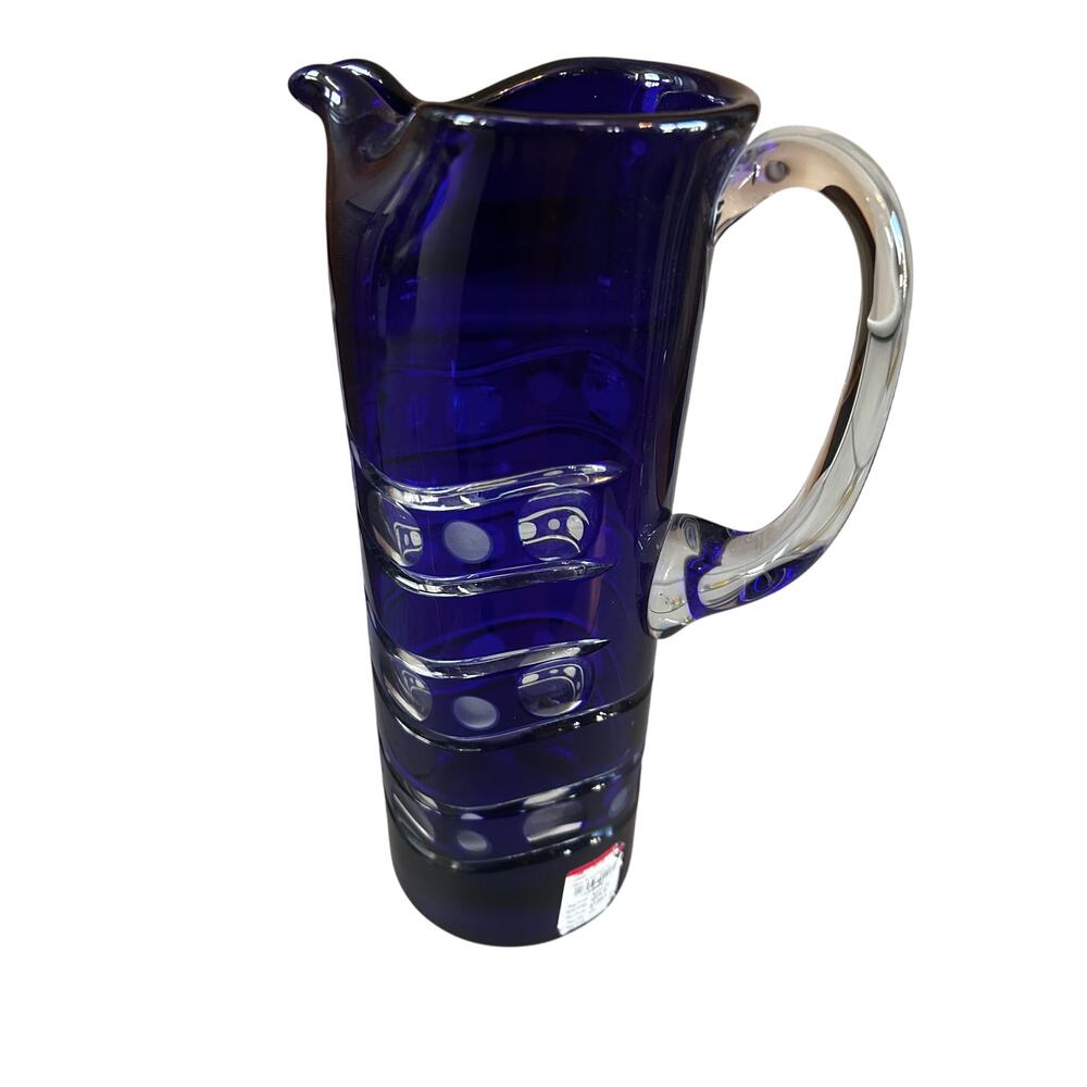 Fabulous Art Deco Cobalt Blue Cut to Clear H13”Martini Pitcher